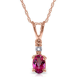 14K Solid Rose Gold Necklace with Natural Diamond & Pink Topaz
