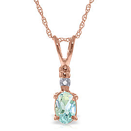 14K Solid Rose Gold Necklace with Natural Diamond & Aquamarine