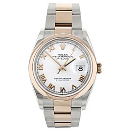 Rolex Datejust Stainless Steel Rose Gold White Roman Smooth Bezel 36mm