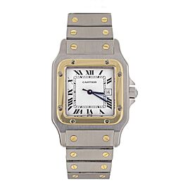 Cartier Santos White Dial Stainless Steel Yellow Gold Bracelet Date Watch