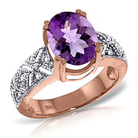 14K Solid Rose Gold Ring with Natural Diamonds & Purple Amethyst