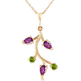 0.95 CTW 14K Solid Gold Leaves Fusion Amethyst Peridot Necklace