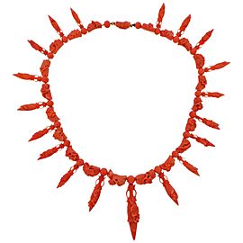 Antique Carved Coral Gold Necklace