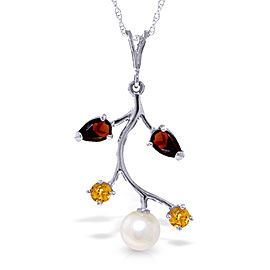 2.7 CTW 14K Solid White Gold Necklace Garnet, Citrine Cultured Pearl