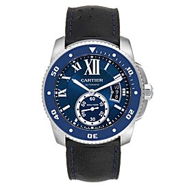 Cartier Calibre Diver Blue Dial Rubber Strap Steel Mens Watch WSCA0011 Papers
