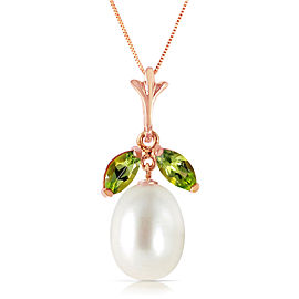14K Solid Rose Gold Necklace with Natural Cultured Pearl & Peridot