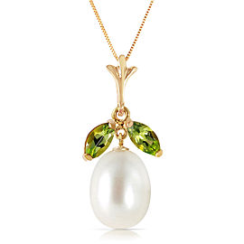 4.5 CTW 14K Solid Gold Winning Peridot Cultured Pearl Necklace