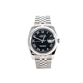 Rolex Datejust 116234 18K White Gold/ Stainless Steel Black Roman Dial Jubilee Band 36mm Mens Watch