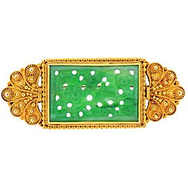 Tiffany & Co. Antique Carved Jade Gold Brooch
