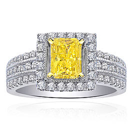 Diamond Engagement Fancy Intense 14K White Yellow Radiant Cut in Ring
