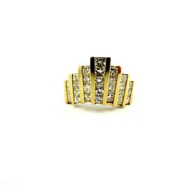 18k Yellow Gold 1.77Ct Princess Cut Diamonds Stair Step Cluster Ring