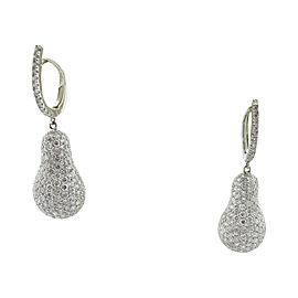 18k White Gold Raindrop Pear Shape Pave Round 3.20Ct Diamond Drop Earrings
