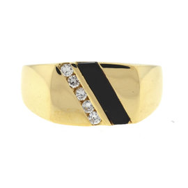 Yellow Gold Diamond, Onyx Mens Ring