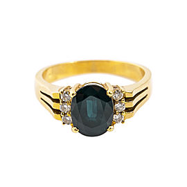 18K Yellow Gold 0.20Ct G VS1 Diamond 1.25Ct Sapphire Ring 6 Grams Ring Size 7