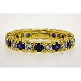 Eternity Band Wedding Ring 18k Yellow Gold Blue Sapphire Shared Prong sz 5