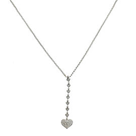 14k White Gold Diamond Heart Drop Pendant Necklace