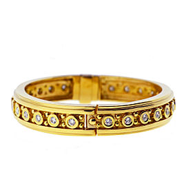 18k Yellow Gold Round Diamond Bangle Ladies Bracelet