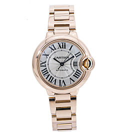 Cartier Ballon Bleu 3490 W6920096 Ladies 18K Rose Gold Silver Dial Watch 33mm