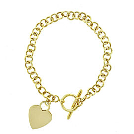 14k Yellow Gold Heart Pendant Round Link Toggle Clasp Bracelet