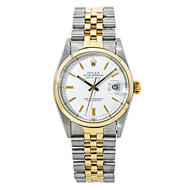 Rolex Datejust 16003 Vintage Rare White Men's Automatic Watch Two Tone 36MM