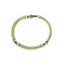 David Yurman Bangle Bracelet Double Cable 3 Station 14k Yellow White Gold 7.25"