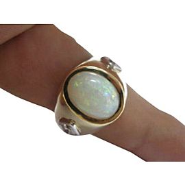 Fine 18KT Australian Opal Diamond Yellow Gold Jewelry Ring 6.18CT