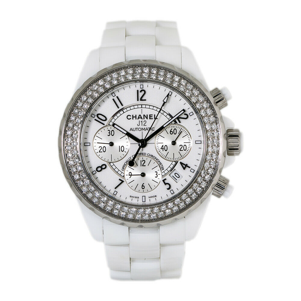 Chanel J12 H1008 White Ceramic Factory Diamond Bezel Unisex Watch