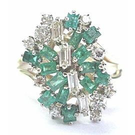 Colombian Green Emerald & Diamond Cluster Yellow Gold Ring 14KT 1.17Ct SIZEABLE