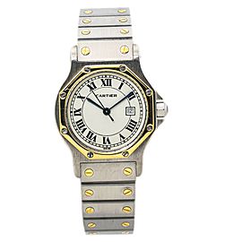 Cartier Santos Octagon 18K TwoTone Ladies Automatic Watch White Dial 29mm
