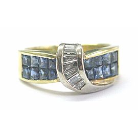 18Kt Gem Sapphire Diamond ByPass Yellow Gold Jewelry Ring 1.28Ct
