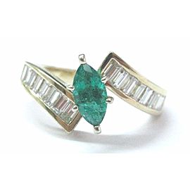 Natural Gem Green Emerald & Diamond ByPass Yellow Gold Jewelry Ring 2.02Ct