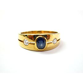Blue Sapphire & Diamond Ring 18Kt Yellow Gold .66Ct