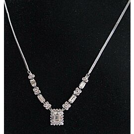 Emerald Cut Diamond Halo White Gold Floral Necklace 18" 18Kt J-VS2 2.88Ct