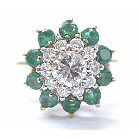 Circular Diamond & Colombian Green Emerald Yellow Gold Double Halo Ring 1.13CT