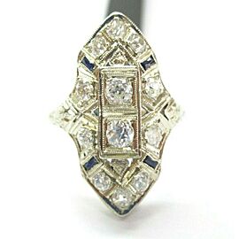 Vintage Old European Diamond & Sapphire Ring 18Kt White Gold 1.00Ct
