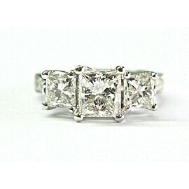 Princess Cut Diamond Three Stone Engagement Ring Platinum 2.03Ct H-VS2