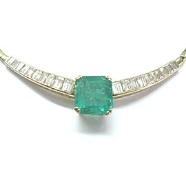 NATURAL Colombian Green Emerald & Diamond SOLID YG Jewelry Necklace