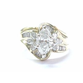 Marquise & Baguette NATURAL Diamond YG Solitaire W Accents Engagement Ring