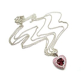 Pink Tourmaline Sapphire & Diamond Heart Necklace 18KT White Gold 7.38Ct 20"