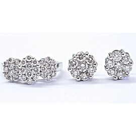 18Kt Circular Diamond Cluster White Gold Earring & Ring 2.26Ct