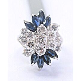Fine Round Cut Diamond & Gem Sapphire White Gold Cluster Ring