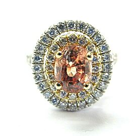 Padparadscha Sapphire & Diamond Halo Ring 14Kt White Gold