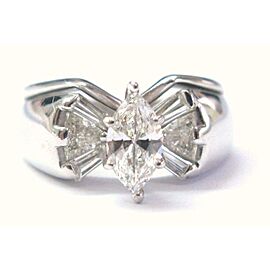 Marquise Baguette & Trillion Cut Diamond Engagement White Gold Ring