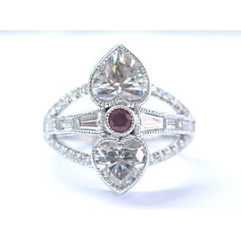 Heart Shape Diamond & Ruby Ring SOLID 14KT White Gold