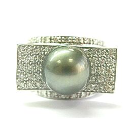 Tahitian Pearl & Diamond Ring 18Kt White Gold