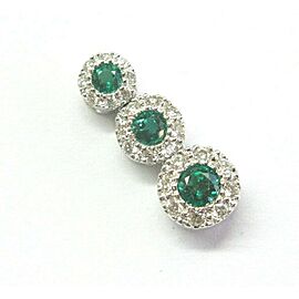 Green Emerald & Diamond Circular Drop Pendant 14KT White Gold