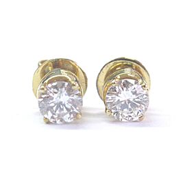 Fine Round Cut Diamond 4-Prong Yellow Gold Push Back Stud Earrings