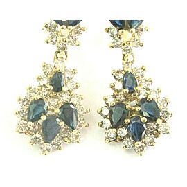 Ceylon Sapphire & Diamond Drop Earrings Solid Yellow Gold Leverback