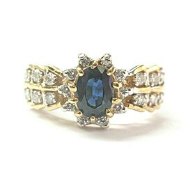 Blue Sapphire & Diamond Ring Yellow Gold