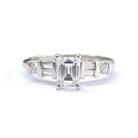 Platinum Emerald Round & Baguette Diamond Engagement Jewelry Ring